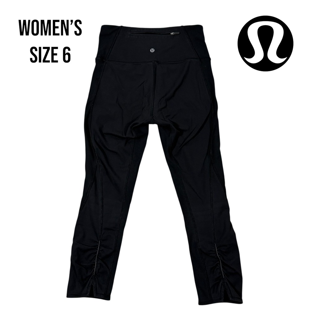 Lululemon Women's Run Inspire Crop II Leggings Black Size 6 Zip Ankle Gym